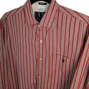 LP LOUIS PHILIPPE Tailored Fit Cotton Red Striped Button-Down Shirt Men 42 Large